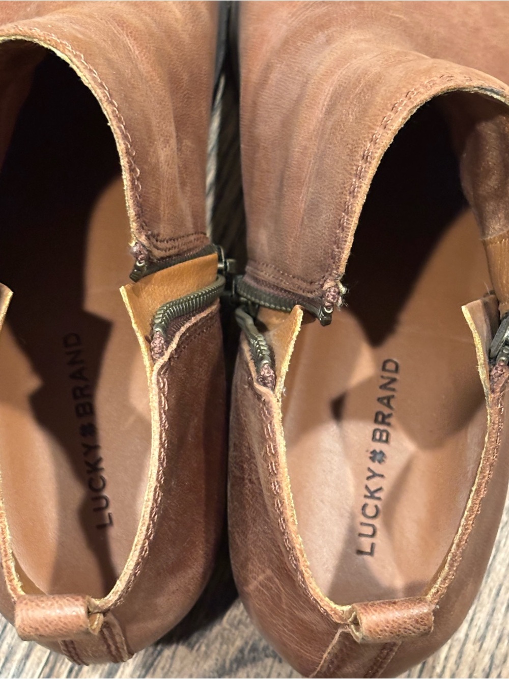 Lucky Brand Brown Leather Ankle Booties with Side Zip - Picture 3 of 8